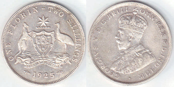 1925 Australia silver Florin (VF) A003130